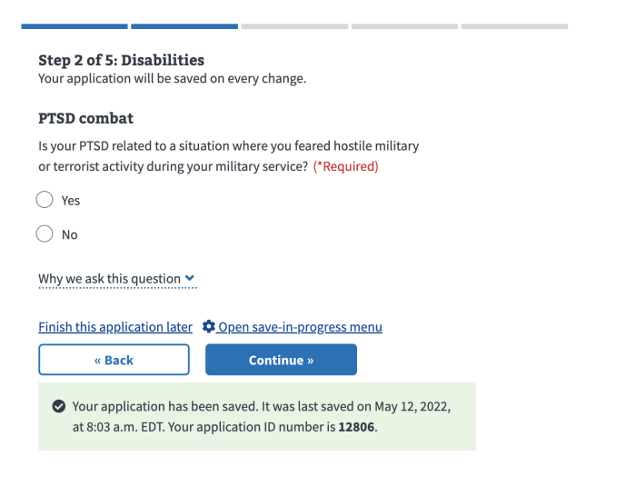 A screenshot of the 526ez VA disability application form. It shows a form field with a question asking if the veteran was awarded medals or citations during their service, and below there is a 'yes' and 'no' option.